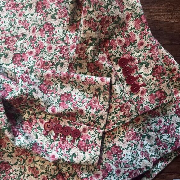 Talbots Blazer Size 16 Floral Pink 3/4 Sleeve Lined Button Front Collar - Picture 10 of 12